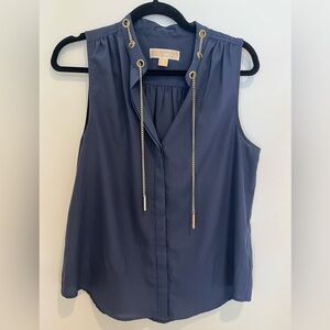 Michael Kors Navy Sleeveless Blouse with Chain Detail